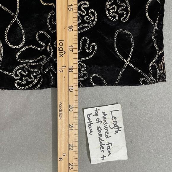 Vintage Size Medium Petite Soutache Gold Black Velvet Jacket Victorian Regency - Picture 10 of 12